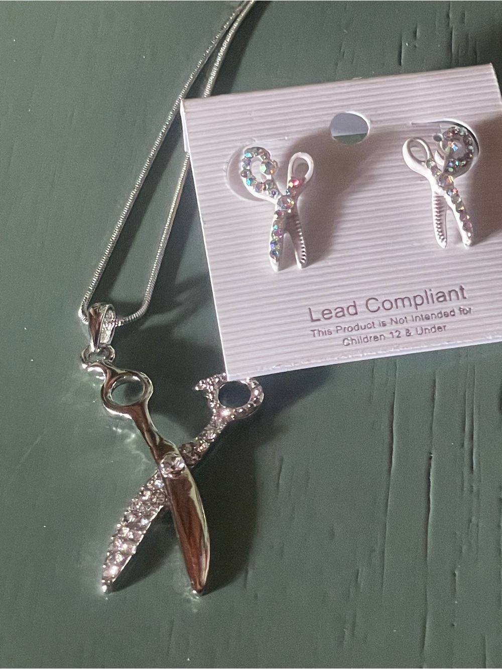 Silver Scissor Pendant Necklace and Earrings Set - Silver